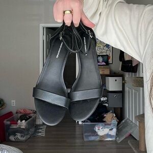 Simple black block heeled sandals